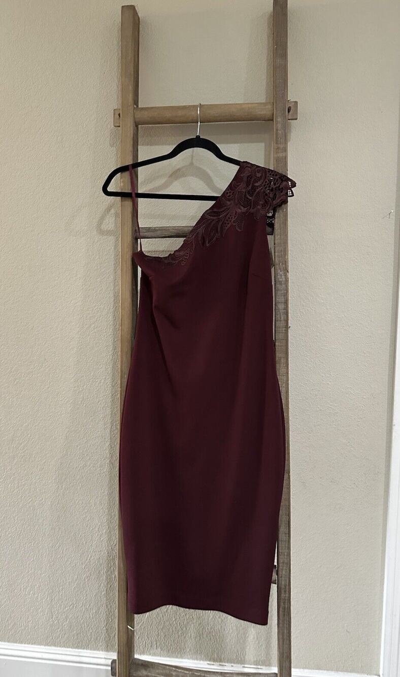TED BAKER London Jalis Lace One-Shoulder Burgundy Dress Size 3 NEW